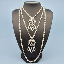 Vintage Necklace TRIFARI 1960s Triple Strand Double Pendant Silvertone Jewellery picture