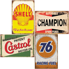 4 Pieces Reproduction Vintage Tin Signs, Gas Oil Car Metal Signs for Garage Man  picture