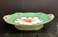 Antique English Porcelain Green Pierced Floral Gold Design Oval Footed Platter picture