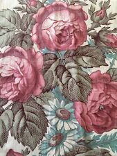 Antique French Roses Wisteria Floral Cotton Fabric ~ Rose Pink Aqua Turquoise picture