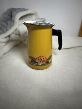 Vintage 1970s Sears Merry Mushroom Gold Enamelware Coffee Pot Percolator Pitcher picture