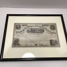 Stock Certificate 1861 Pittsburgh Fort Wayne and Chicago Railroad Framed 14X11. picture