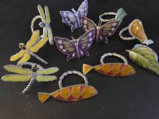 Cloisonné Enamel & Metal Summer Napkin Rings Butterfly Dragonfly Fish Leaves picture
