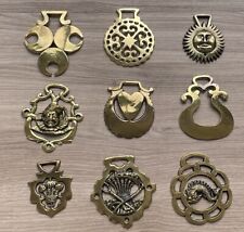 Vintage Lot Of 9 Brass Horse Medallions Bridle Ornaments picture