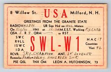 Vintage Ham Radio Amateur QSL QSO Postcard SWL-W1 Milford, New Hampshire, 1941 picture