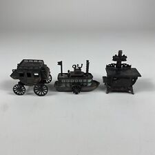 Lot of three Vintage Miniature Diecast Pencil Sharpeners – Boat Stove & Wagon picture