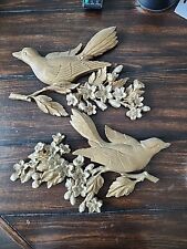 VTG 1967 Pair 2 GOLD BIRDS WITH DOGWOOD BRANCH Wall Hangings DART IND 7038 7037 picture
