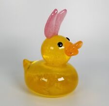 Stiegel Glassworks 1976 SGW Hand Crafted Art Glass Yellow Duck Pink Rabbit Ears picture