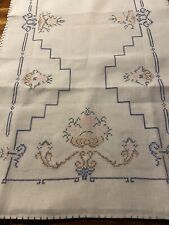 Vintage Floral Cross Stiched Table Runner/Dresser Scarf 48” By 16 1/2” picture