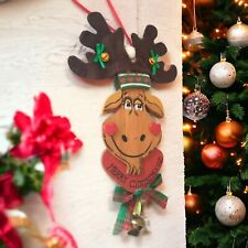 Kurt Adler Moose Wood Ornament Christmas Reindeer Elk Painted Whimsy Cabincore  picture
