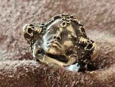 ANTIQUE MEMENTO MORI skulls Victorian maiden face with snake teeth SILVER RING picture
