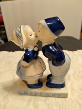 Vintage Delft Blue Kissing Dutch Boy and Girl Hand Painted Figurine 5” Tall picture