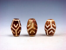 Set Of 3 Old Tibetan Crafted *6 Arrows* Pattern Dzi Beads #012520A picture