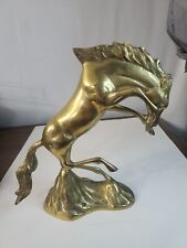 Vintage Brass Wild Horse Statue on Rock Base 14