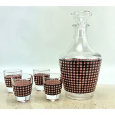Vintage 60s French decanter, 4 assorted shot glasses, MCM houndstooth pink black picture