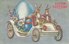 c1910 Old World Anthropomorphic Rabbit Driving Car Huge Egg Easter P368 picture