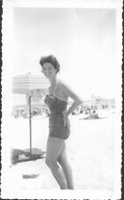 SWIMSUIT WOMAN  Vintage FOUND BEACH PHOTOGRAPH Black And White Snapshot 311 46 P picture