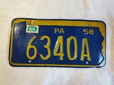 1958 Pennsylvania  state issued license plate,  expired condition picture