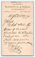 1879 Law Offices of Blumenstiel & Hirsch New York City NY Boston MA Postcard picture