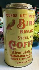Rare 1900s BIRD BRAND STEEL CUT COFFEE ANTIQUE ADVERTISING TIN CAN 3 LBS picture