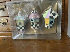 MACKENZIE-CHILDS PASTEL SPRING BIRDHOUSE ORNAMENTS,SET OF 3 ,NEW IN ORIGINAL BOX picture