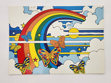 Vintage 1983 Postcard painted rainbow and butterflies Unposted picture