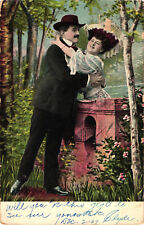 Couple Embracing Antique Romance Postcard Posted 1907 picture