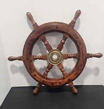 Vintage Wood Pirate Ships Pilot Helm Wheel Brass Center 18