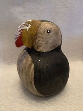 M. Buck  Wood Hand Carved Have Painted Black Chubby Bird Vtg 1999 Figure picture