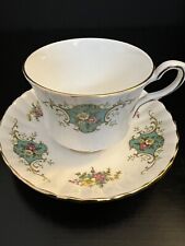 Vintage Royal Stafford True Love Pedestal Tea Cup and Saucer Teal and Flowers picture