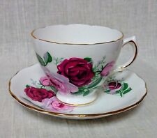 Royal Vale Bone China England Cup And Saucer White With Rose Pattern Gold Trim picture