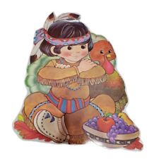 Vintage PECK INC. THANKSGIVING Die Cut Wall  Native Indian Boy Fall Harvest  picture