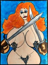 Red Sonja Pin-Up M28 Mixed ACEO Sketch Card MDL Original Art Card picture