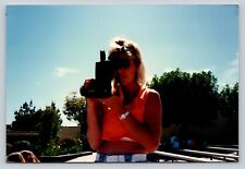 Young Lady In Classic Fashion Using Camcorder Nice Landscape VINTAGE 6x4