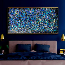 Sale Abstract Blue Turquoise 40W X 30H HANDMADE Painting Framed $1,295 Now $495 picture