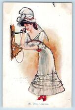 Archie Gunn Signed Postcard Miss Chicago Pretty Woman Telephone Glitter c1910's picture