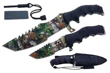 11” Hunting knife And Pocket Knife Survival CSGO Set W Fire starter & Stone Camo picture