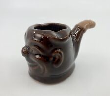 Vintage Mid Century Pipe Shaped Ashtray Pottery Ashtray With A Face Brown Glaze picture