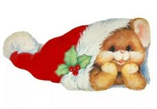 Vintage Eureka Die Cut Flocked Christmas Mouse Decoration Two Sided 14 x 8 USA picture