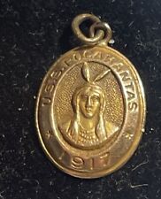 VERY RARE SOLID 10kt GOLD USS POCAHONTAS WORLD WAR ONE WW1 CHARM PENDANT C.1917 picture