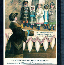 Antique Wax Dolls 1883 Dressed in Fur Periolat Chicago Expo Victorian Trade Card picture