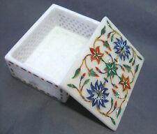 4 x 3 Inches Hand Carving Work Jewelry Box White Marble Giftable Box for Diwali picture