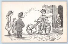 Outcault Artist Signed Postcard Children Bicycle c1910's Unposted Antique picture