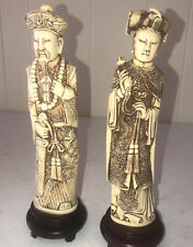 Vintage CHINESE EMPEROR & EMPRESS STATUES Carved RESIN picture