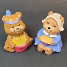 Vtg Hallmark Merry Miniatures 1988 Pilgrim & Native Thanksgiving Bear Figurines  picture