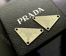 LOT 2 Prada Milano Logo little  Button Plate Metal Emblem Triangle Plate SILVER picture