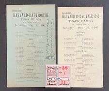 1907 HARVARD VS. YALE & HARVARD VS. DARTMOUTH TRACK GAMES SCORE CARDS & TICKET picture