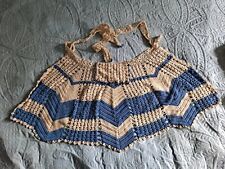 Vintage 1940/50s Hand Crochet Hostess Apron Small, Blue And Cream picture