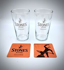 2 X STONES BITTER Pint Glass Home Pub Bar Glasses Crown Stamp Vintage picture