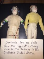 2 Antique Seminole Indian Dolls W/ glass beading & Real Hair from a museum Rare picture